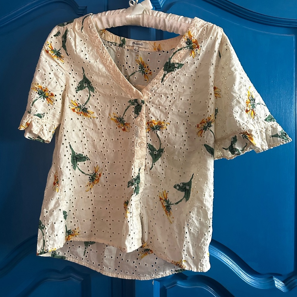 Madewell Cream Floral Eyelet Blouse
